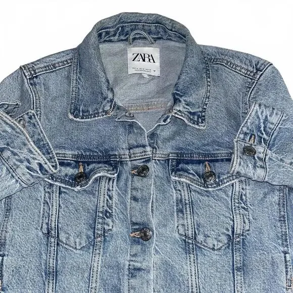 ZARA Jean Denim Jacket Woman’s Small Classic Denim Made In Bangladesh Jean Coat - Picture 2 of 8
